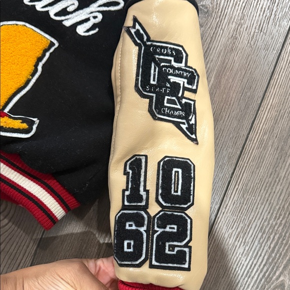 Kids Varsity Jacket with Patches - Black and Tan - Picture 3 of 5